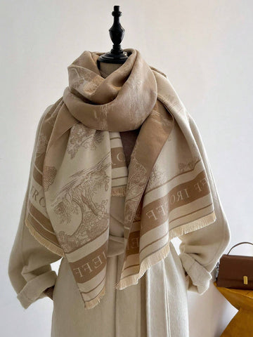 1pc Women's Reversible Imitation Cashmere Floral Printed Warm Scarf Shawl