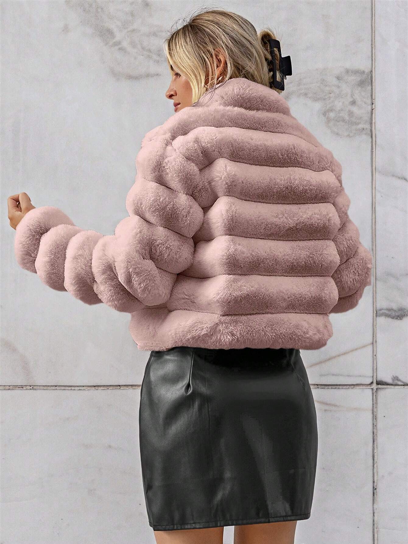 Privé Going Out Solid Open Front Crop Fuzzy Coat shein