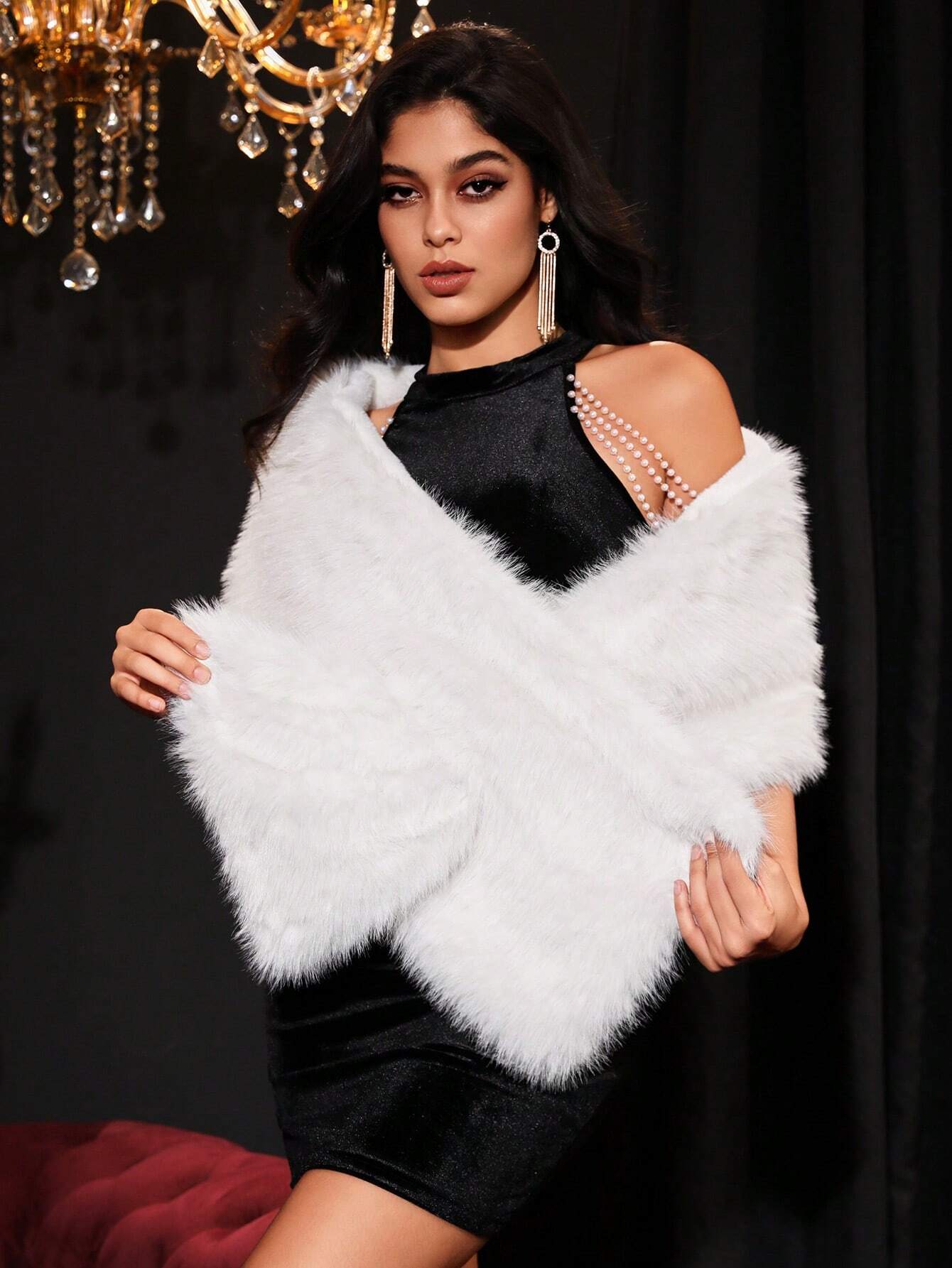 Glamour Fuzzy Cape Coat shein