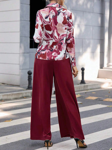 Clasi Graphic Print Shirt & Wide Leg Pants shein