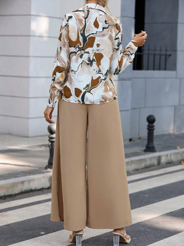 Clasi Graphic Print Shirt & Wide Leg Pants shein