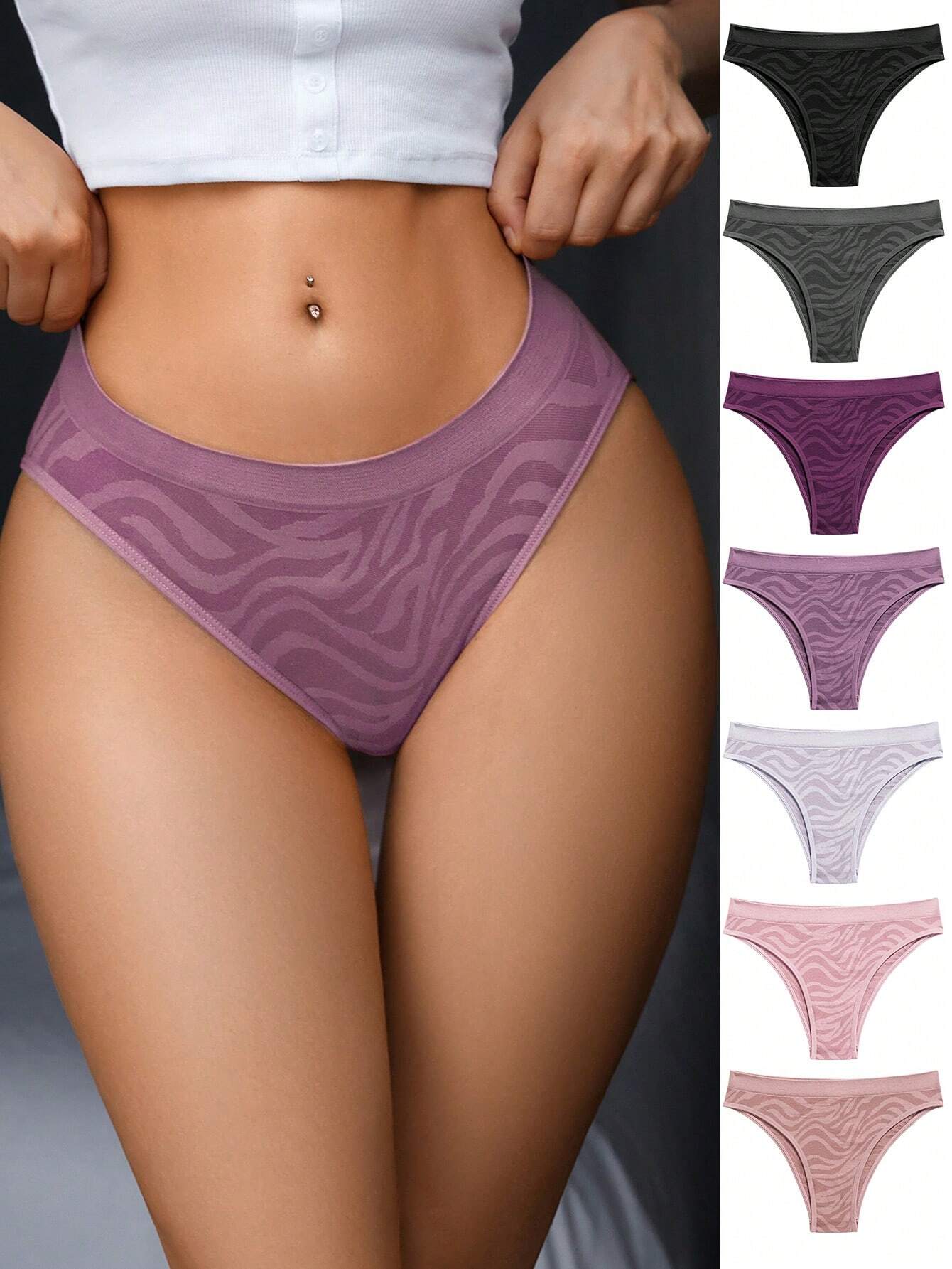 7pack Seamless Zebra Striped Panty shein