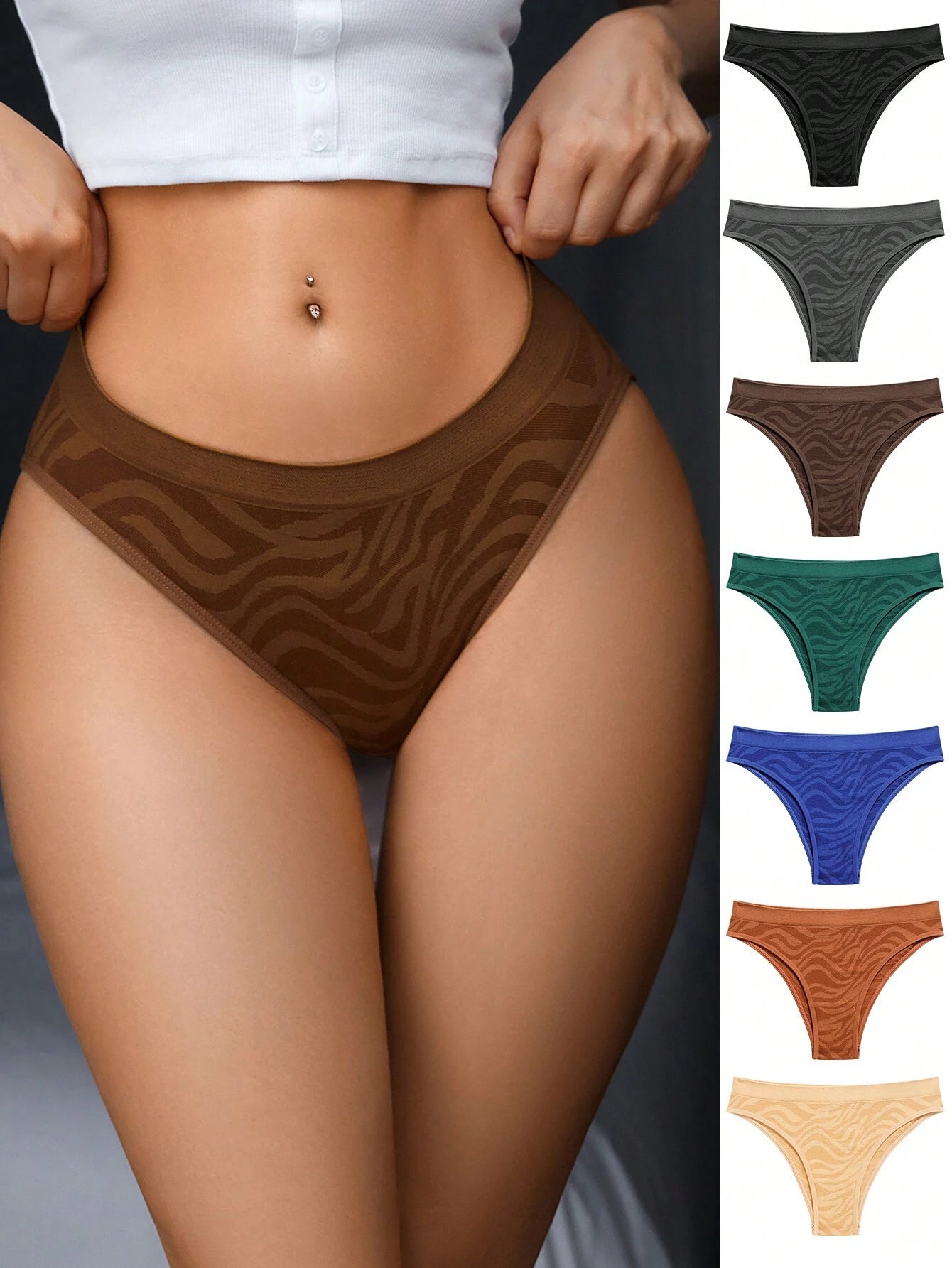 7pack Seamless Zebra Striped Panty shein