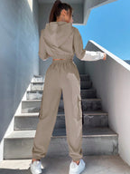 MOOSTA Two Tone Drop Shoulder Letter Tape Zipper Up Jacket & Cargo Pants shein