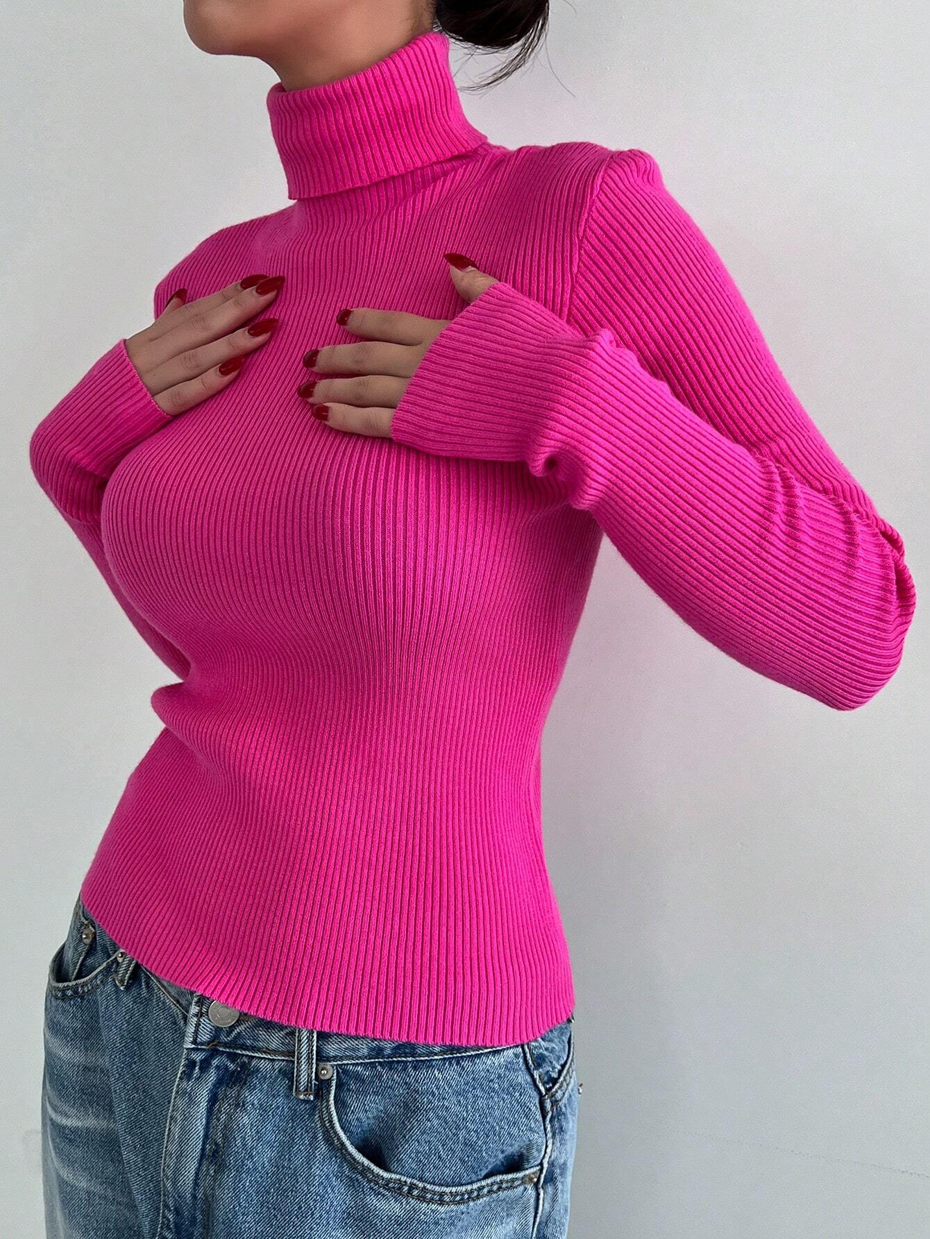 DAZY Ribbed Knit Turtleneck Sweater shein