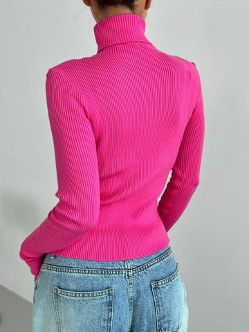 DAZY Ribbed Knit Turtleneck Sweater shein