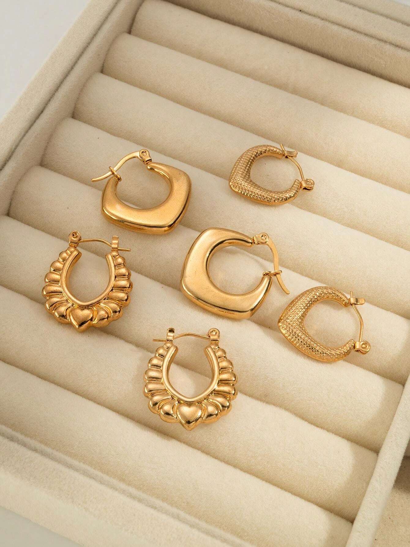 3pairs/set Stainless Steel Women's Hoop Earrings shein