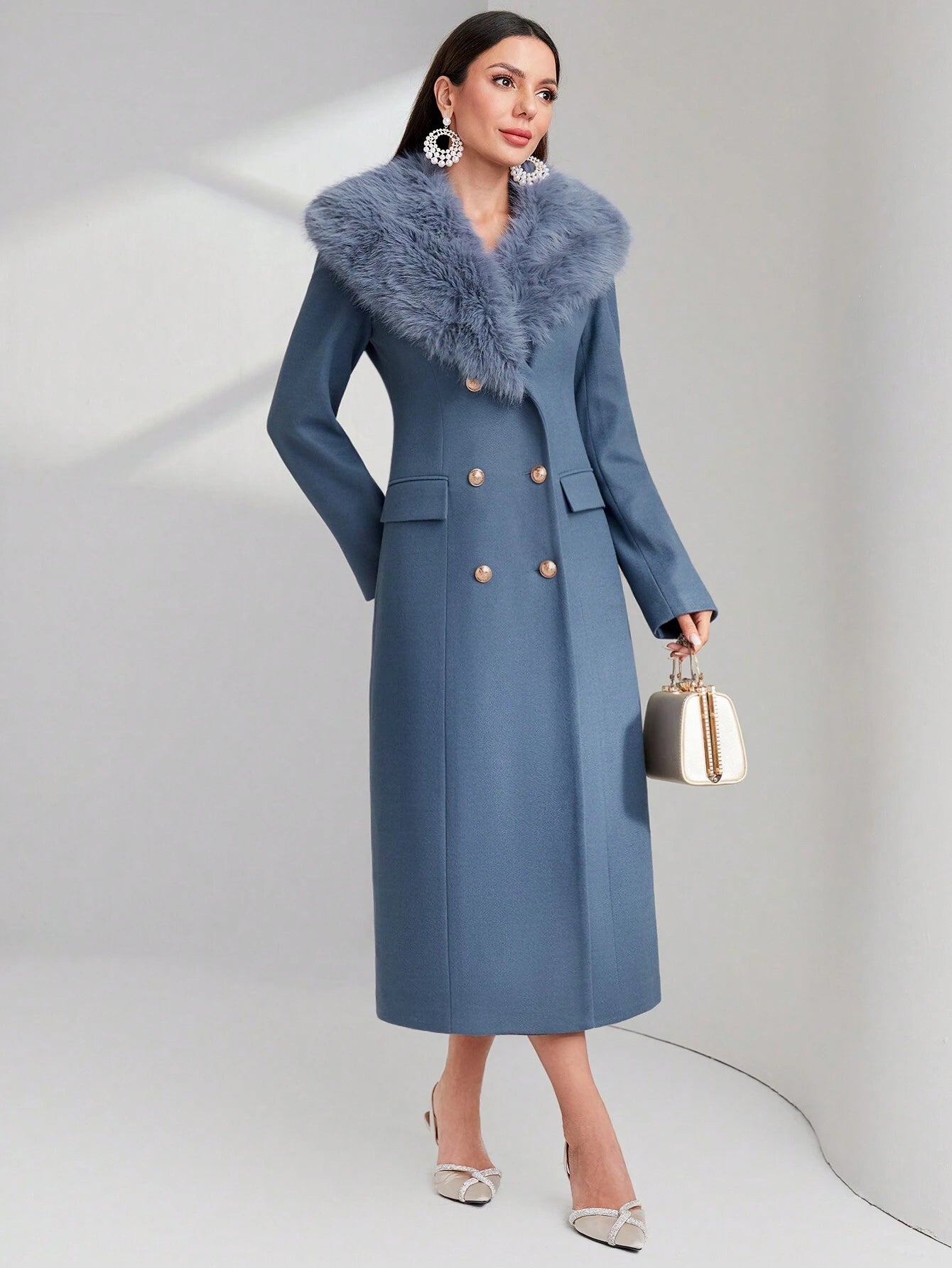 Modely Borg Collar Double Breasted Overcoat