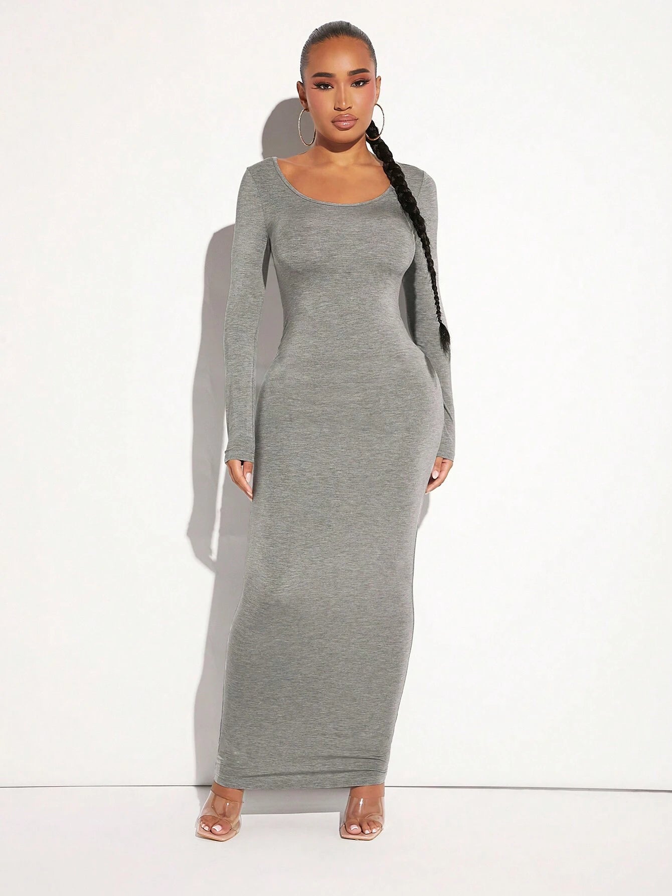 SXY Solid Maxi Bodycon Dress shein