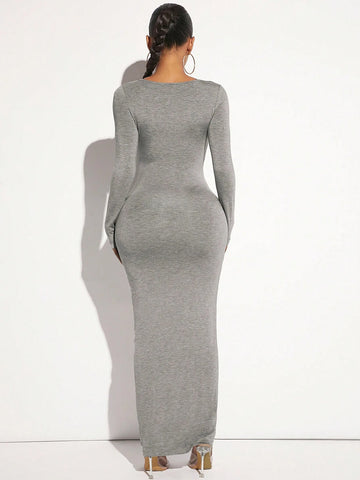 SXY Solid Maxi Bodycon Dress