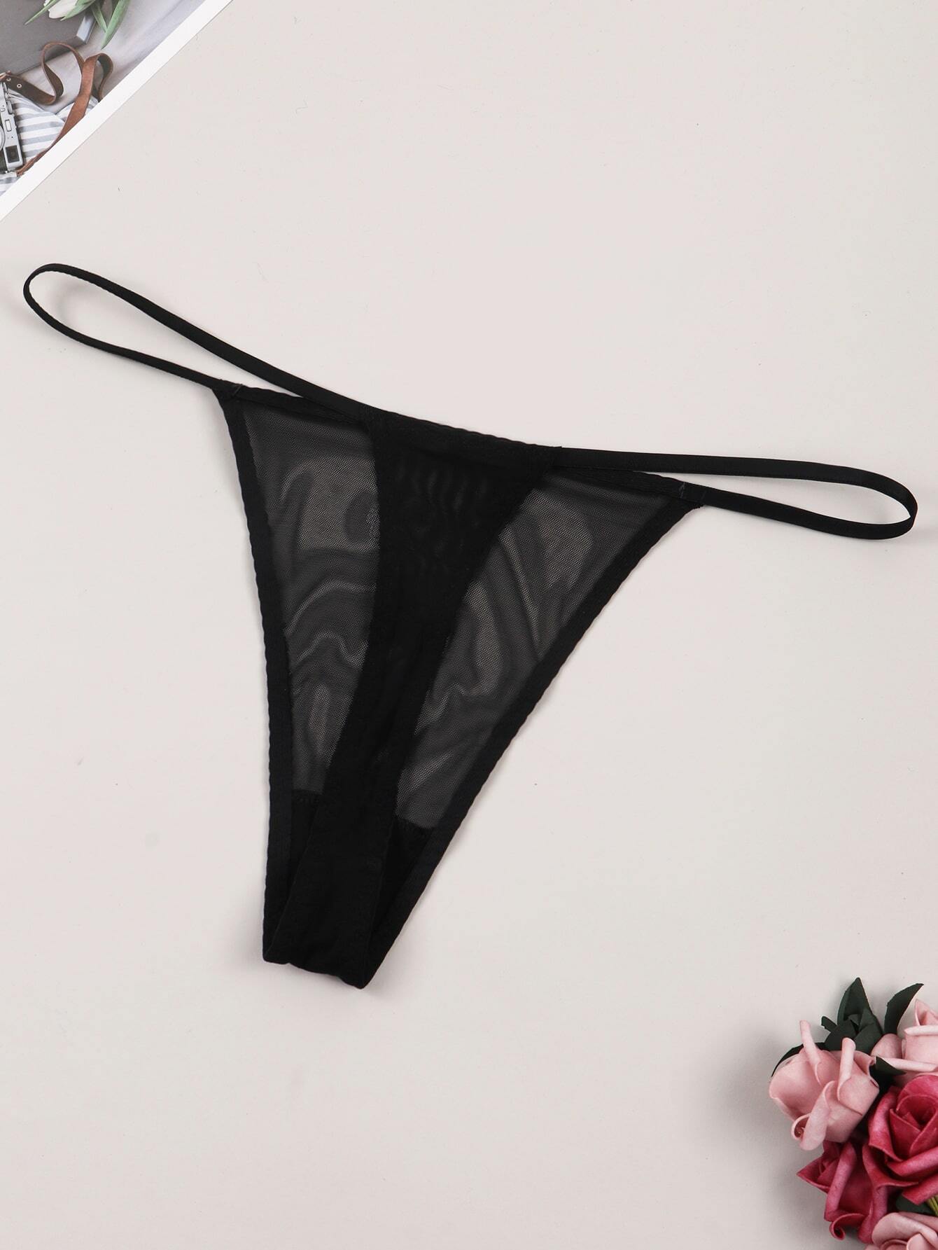 Women's Sexy Lace English Letter Breathable Thong shein