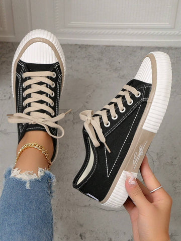 Women Low Top Wide Fit Canvas Sneakers shein