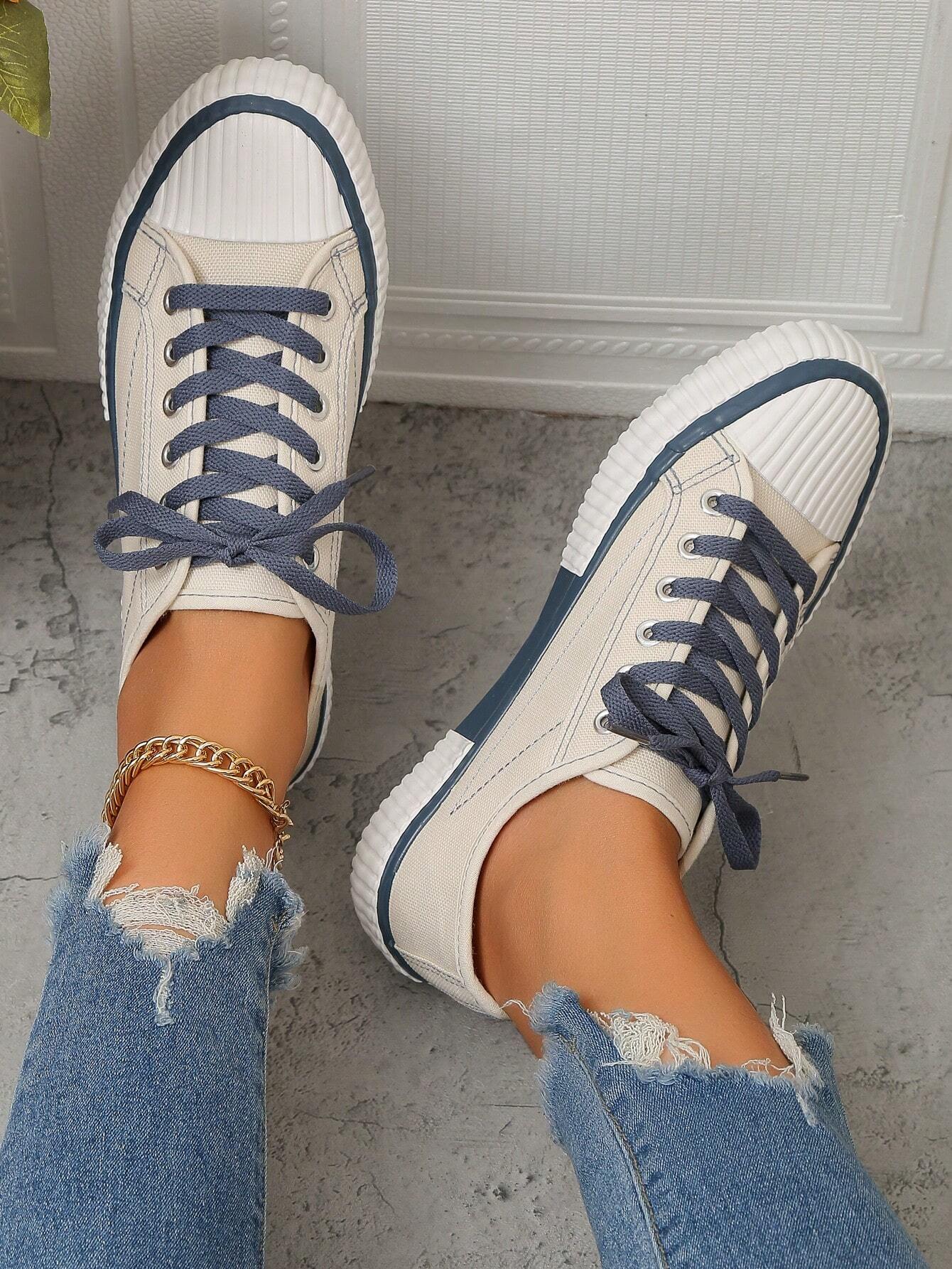 Women Low Top Wide Fit Canvas Sneakers shein