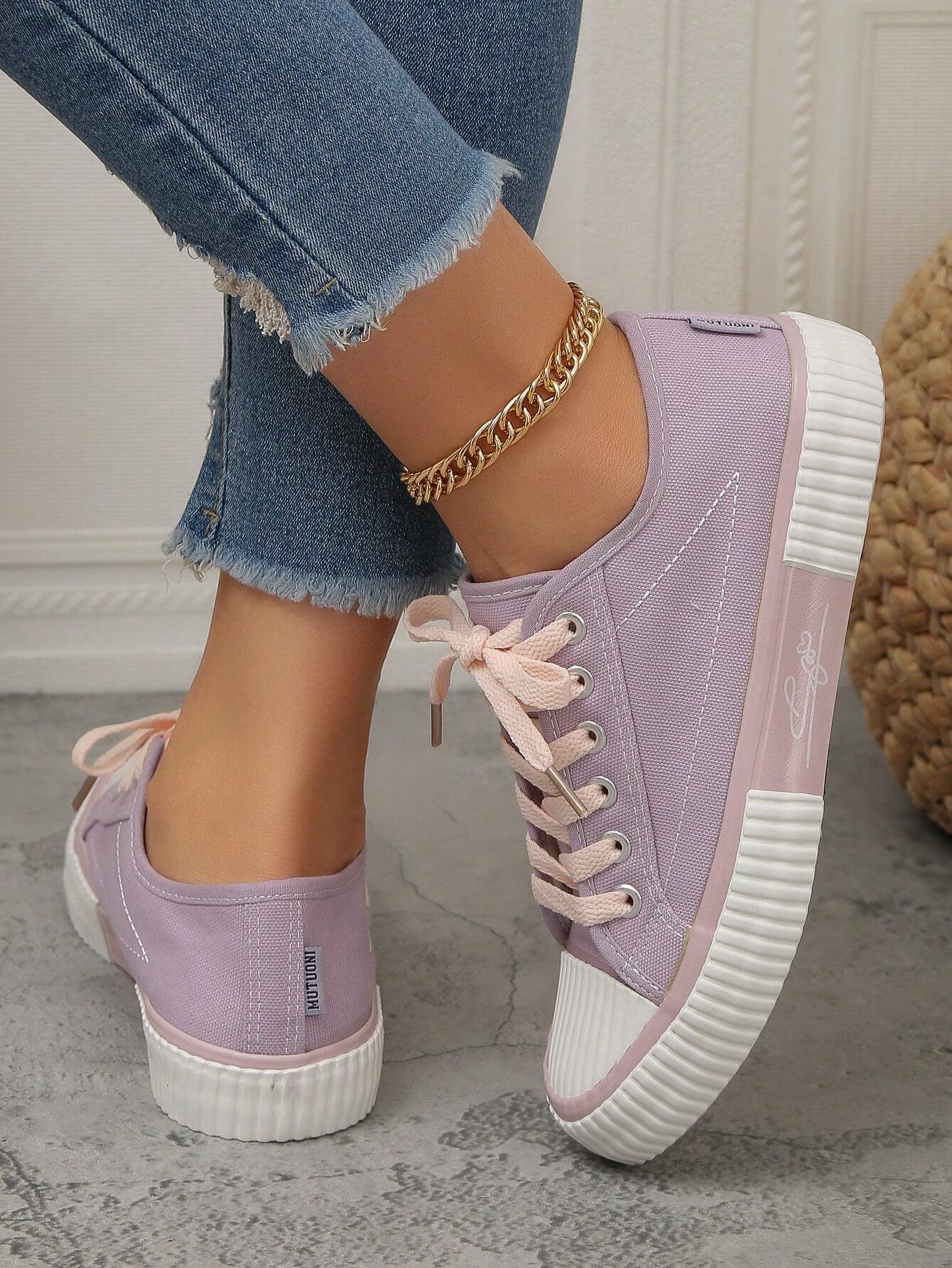 Women Low Top Wide Fit Canvas Sneakers shein