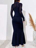 BAE Contrast Mesh Mock Neck Mermaid Hem Dress shein