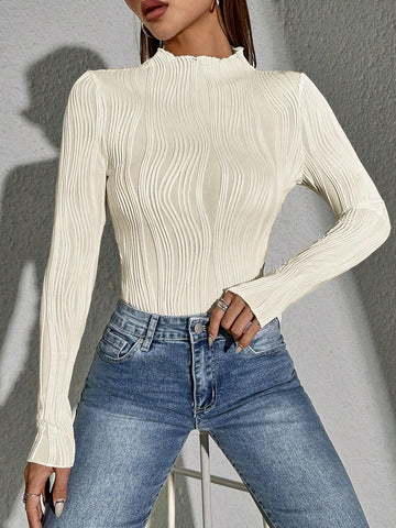 Siren Gaze Women Solid Color Daily Wear Lettuce Trim Tee