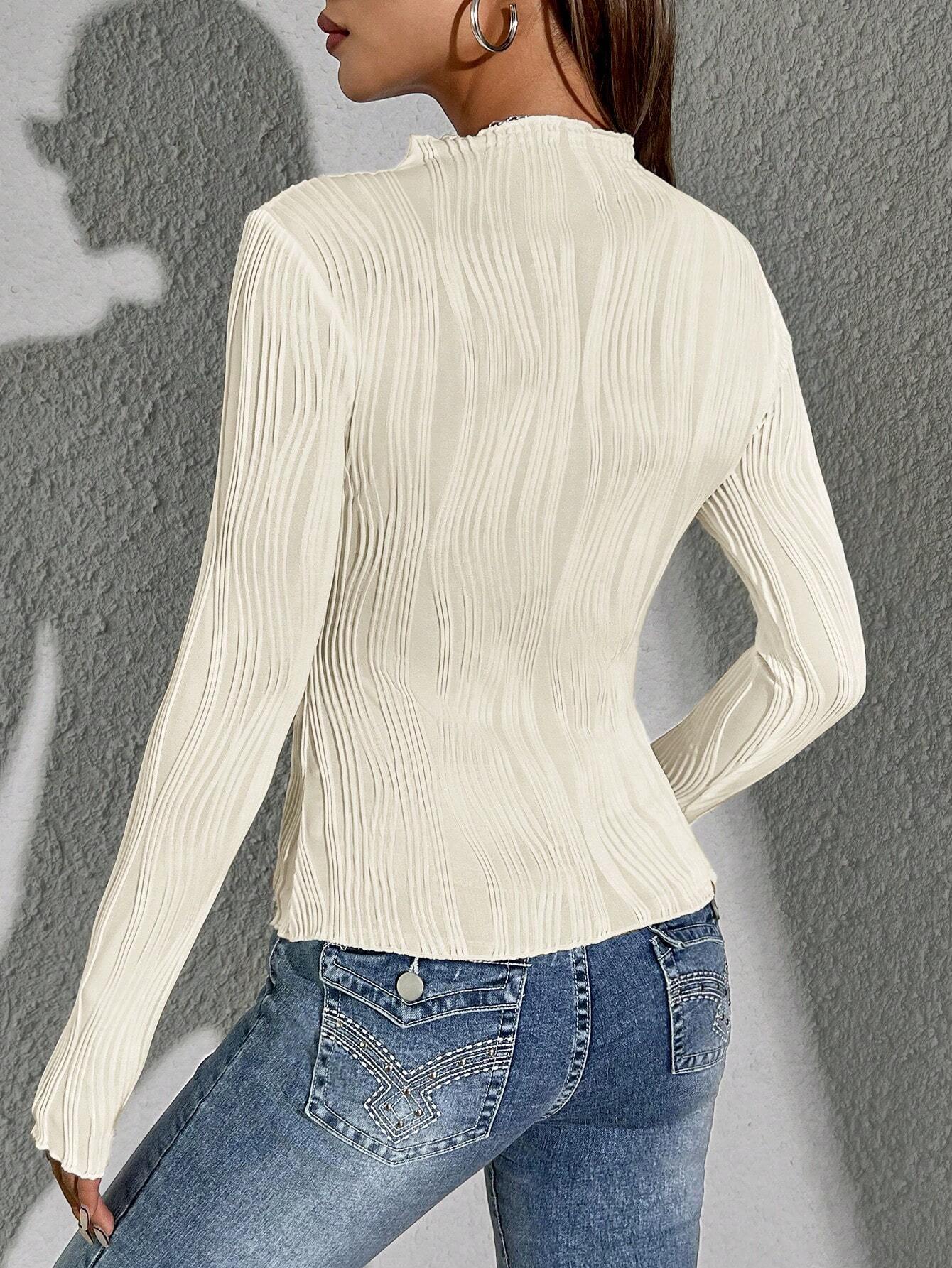 Siren Gaze Women Solid Color Daily Wear Lettuce Trim Tee shein