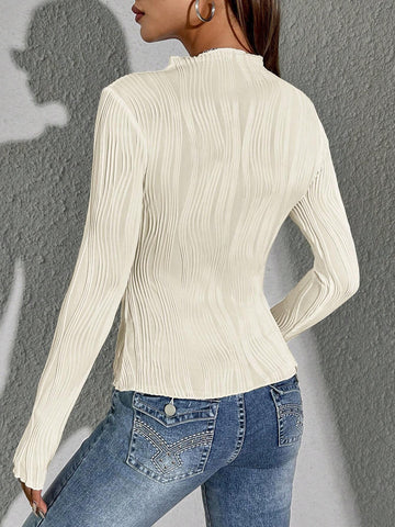 Siren Gaze Women Solid Color Daily Wear Lettuce Trim Tee