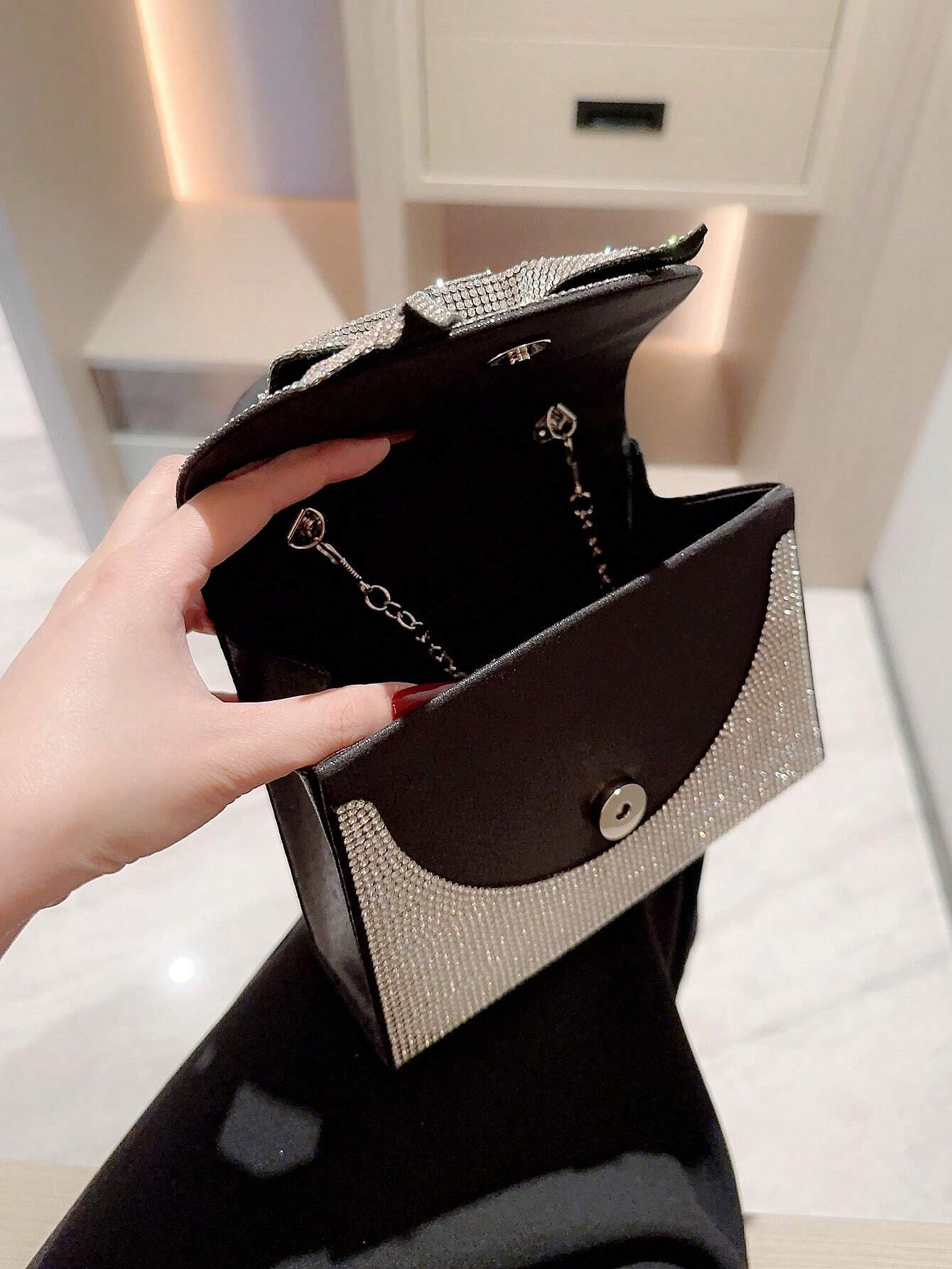 Moonlit EveBag Women's Sparkling Rhinestone Evening Clutch Bag With Bowknot & Rhinestone Design shein