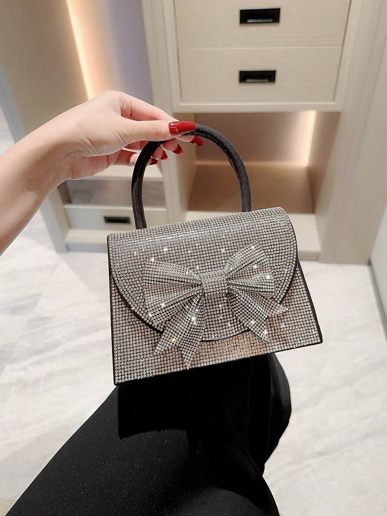 Moonlit EveBag Women's Sparkling Rhinestone Evening Clutch Bag With Bowknot & Rhinestone Design shein