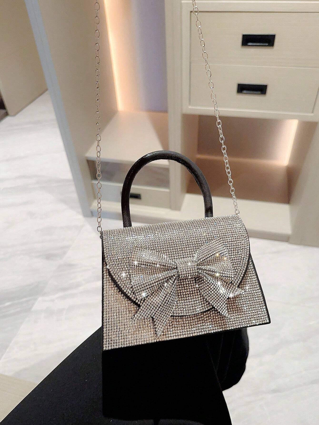 Moonlit EveBag Women's Sparkling Rhinestone Evening Clutch Bag With Bowknot & Rhinestone Design shein