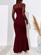 BAE Contrast Mesh Mock Neck Mermaid Hem Dress shein