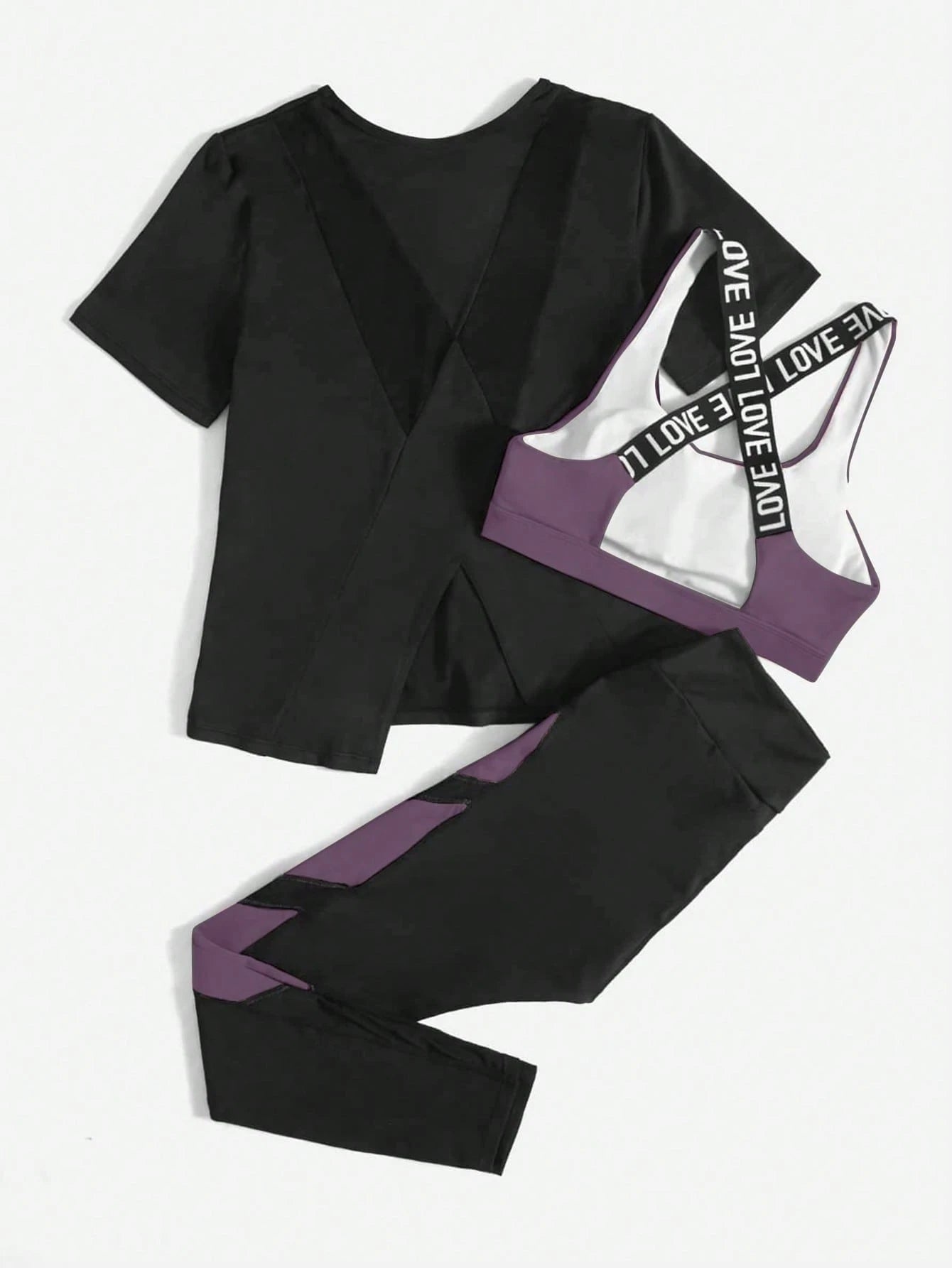 Breathable And Soft Sports Suit With Cross Detailing And Letter Weaving Strap Workout Women Set