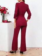 Clasi Ladies Belted Three-quarter Sleeve Suit With Pleats shein