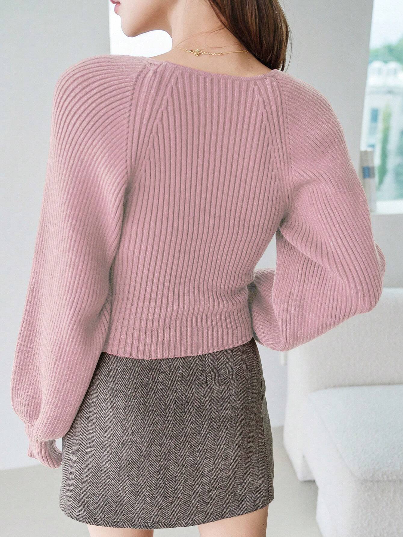 DAZY Sweetheart Neck Raglan Sleeve Sweater shein