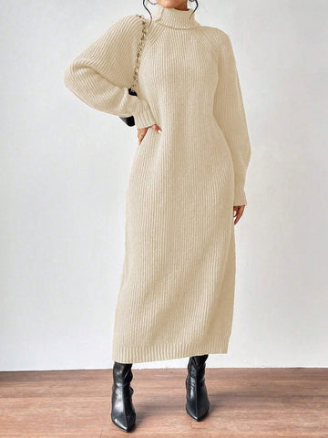 Essnce Turtleneck Raglan Sleeve Sweater Dress Without Belt shein