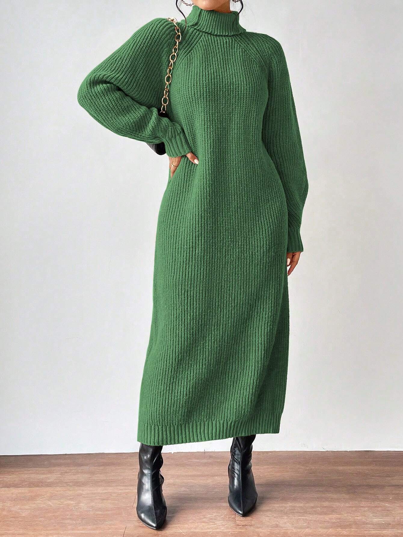 Essnce Turtleneck Raglan Sleeve Sweater Dress Without Belt shein