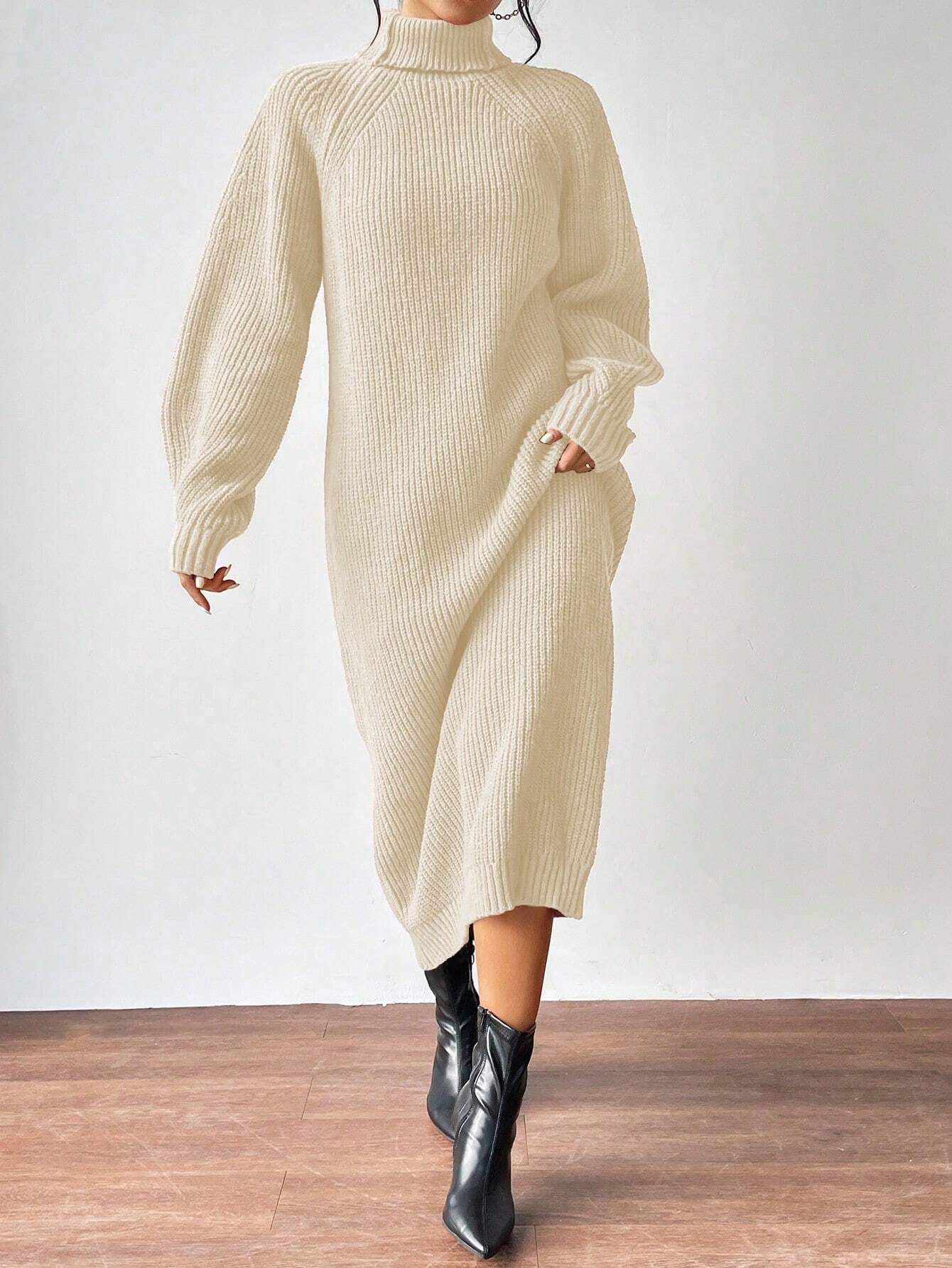 Essnce Turtleneck Raglan Sleeve Sweater Dress Without Belt shein