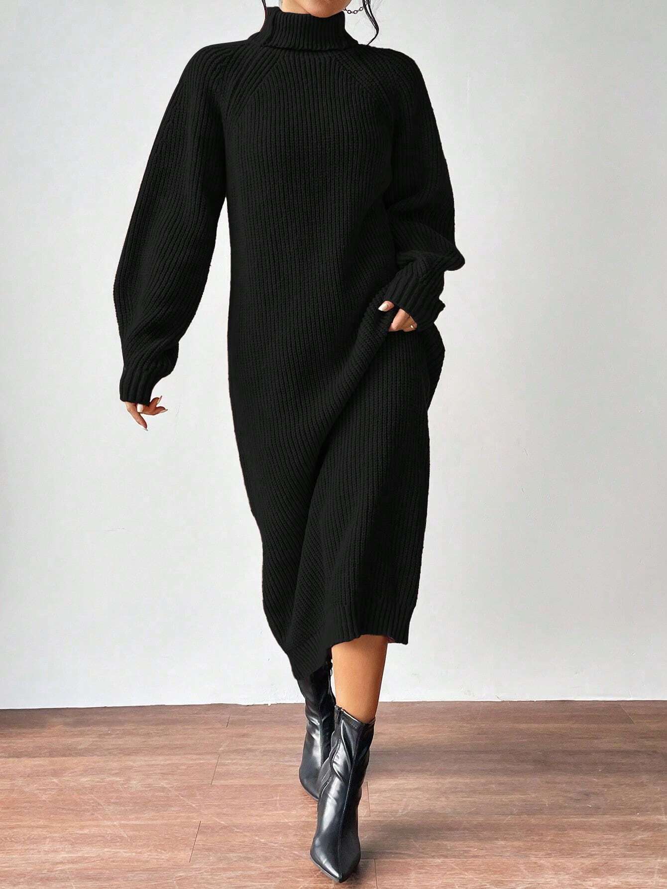 Essnce Turtleneck Raglan Sleeve Sweater Dress Without Belt shein