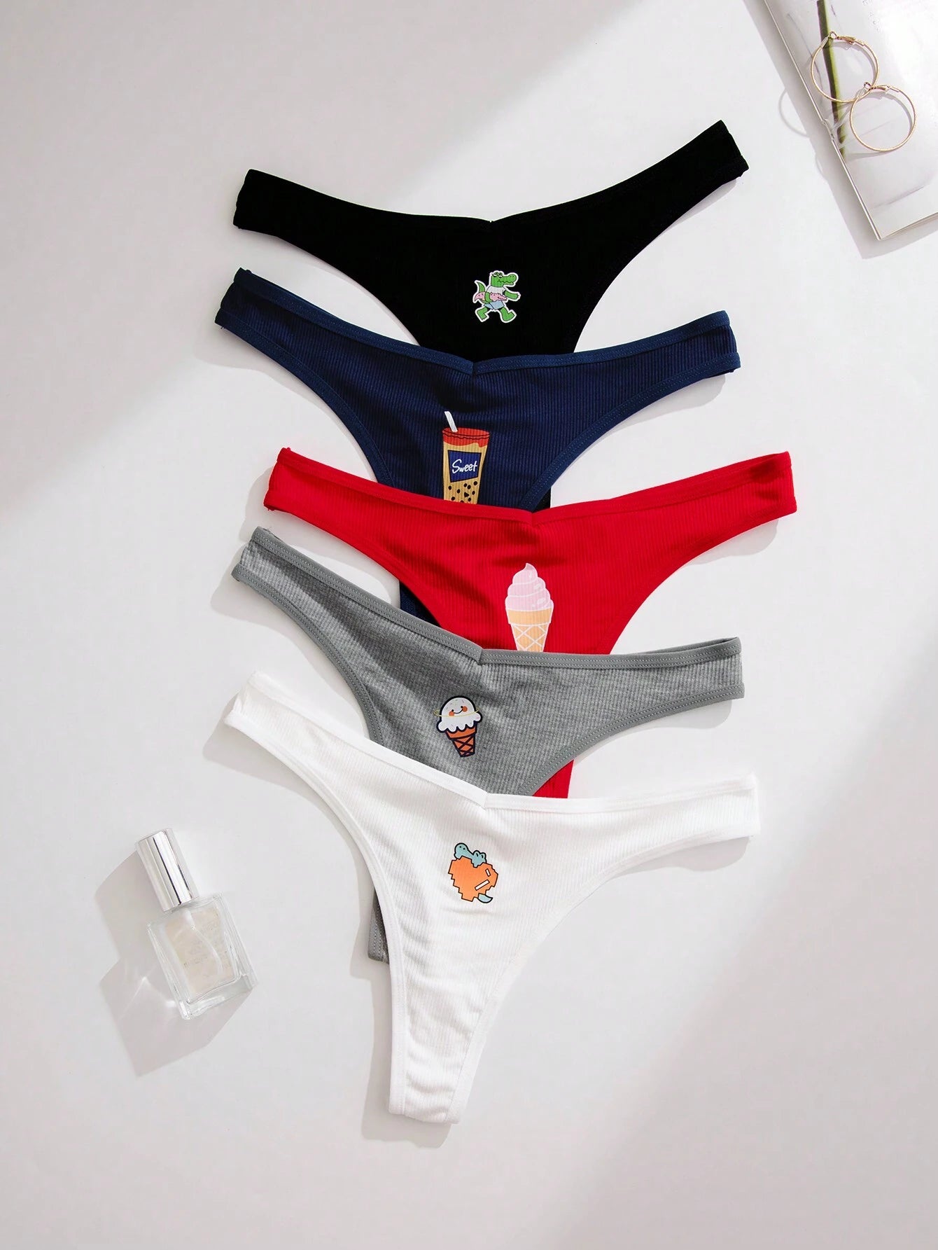 5pack Cartoon Graphic Thong shein