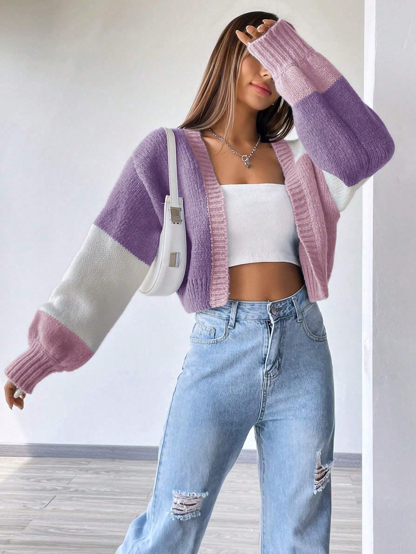 MOOSTA Colorblock Drop Shoulder Duster Cardigan