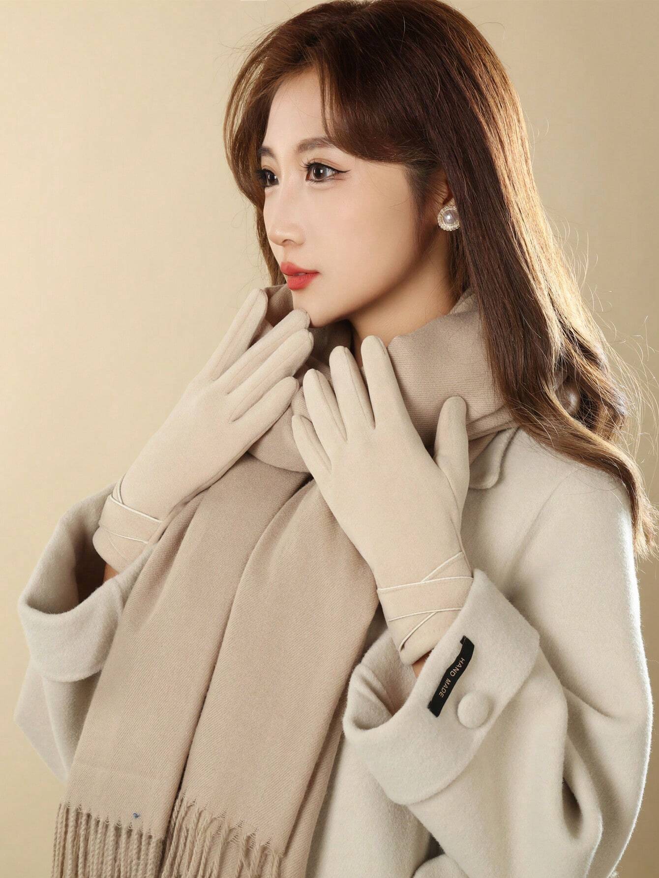 Women's Winter Gloves Windproof And Warm, Fleece Lined, Touch Screen Compatible, Fingerless Gloves shein