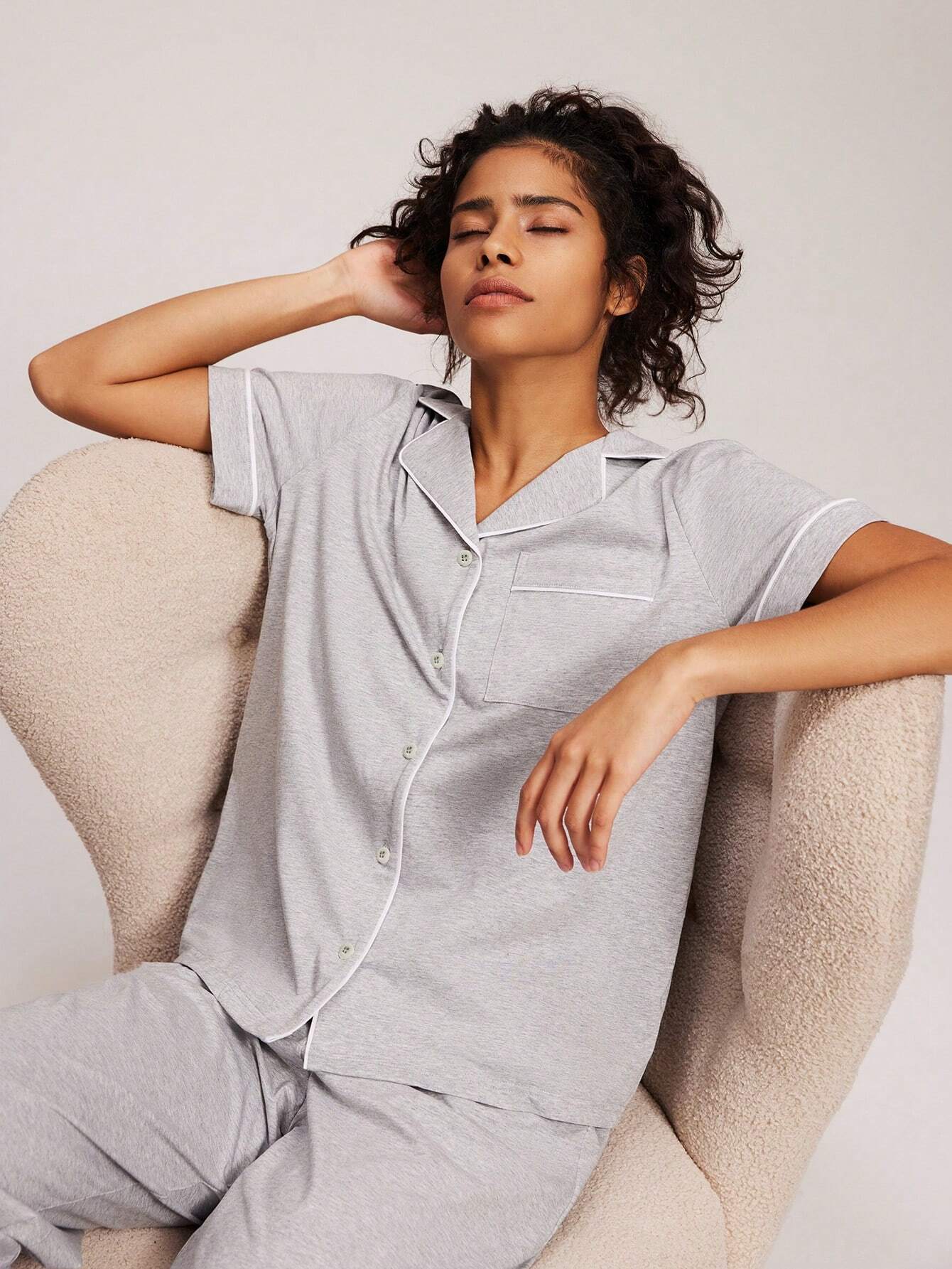 LUVLETTE Soft Cotton & Modal Basic Long Women Pajama Set shein