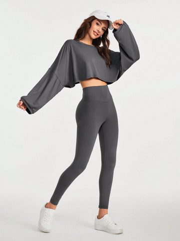 Women's Drop & Sweatshirt And Leggings Sports Set Outfit Set