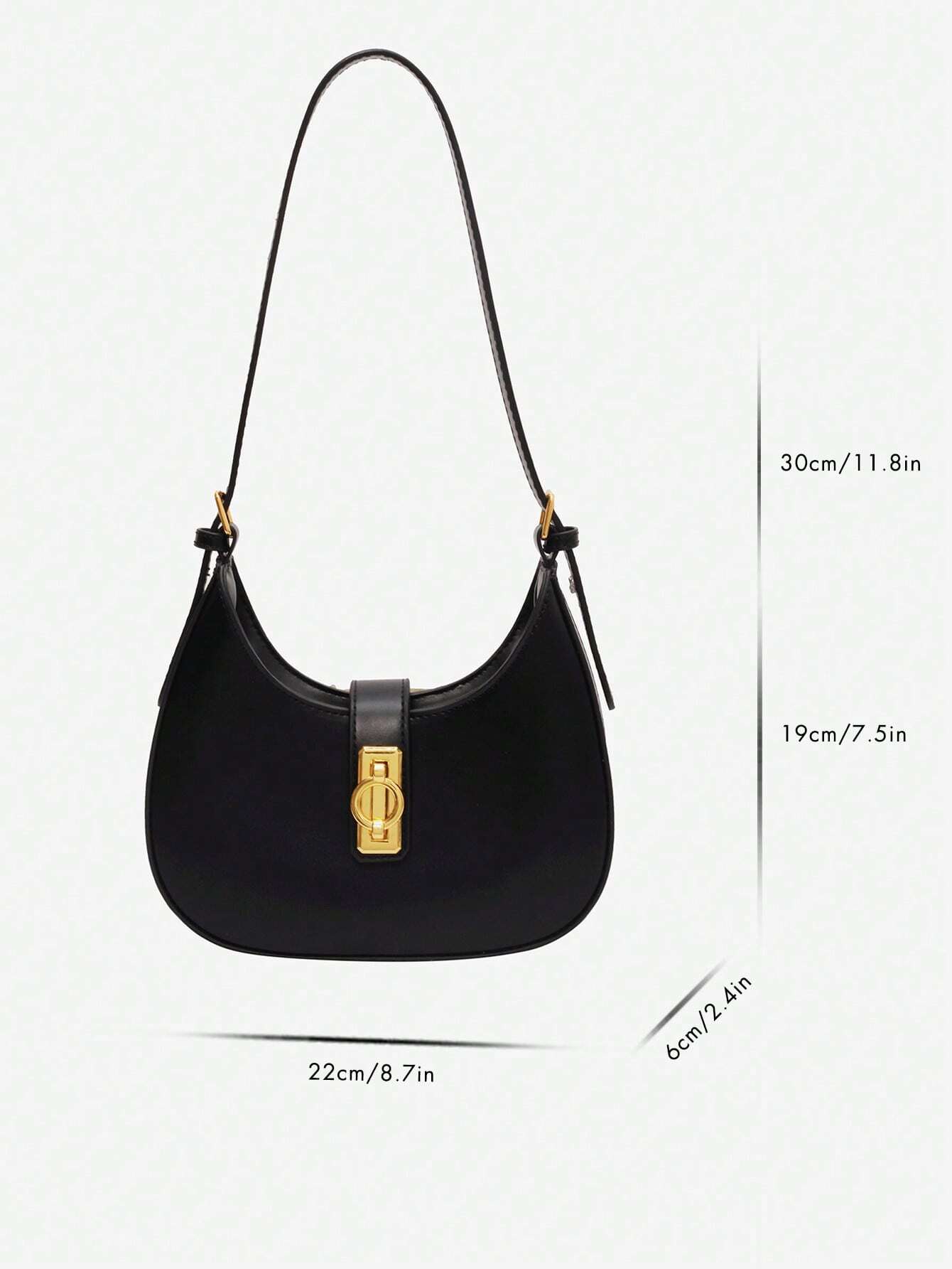 1PC black buckle single shoulder bag underarm crescent bag with long shoulder strap zipper crossbody bag