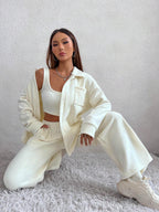 EZwear 3pcs/set Unisex Autumn Winter Button Up Jacket, Vest And Pants Suit Simple Personalized Outfit shein