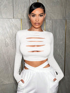 SXY Cut Out Front Crop Tee shein