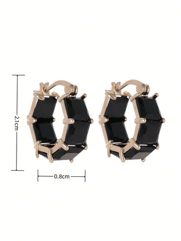 1pair Women's Simple & Fashionable Black Zirconia Decor Ear Hoop shein