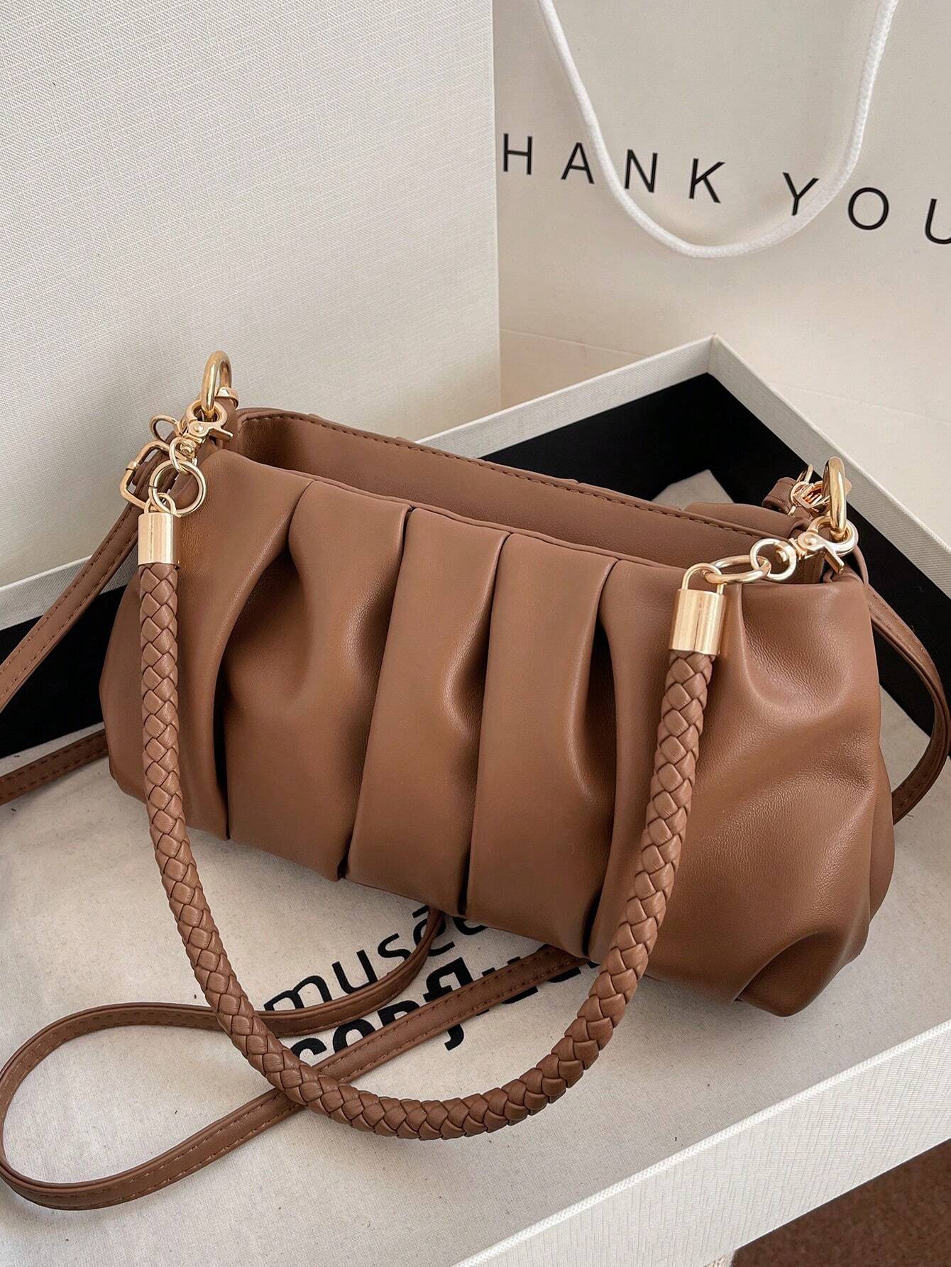Fashion Pleated Pu Leather Shoulder Bag shein