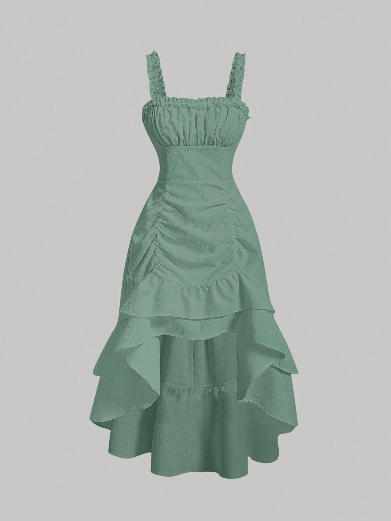 MOD Ruched Bust Ruffle Hem Dress shein