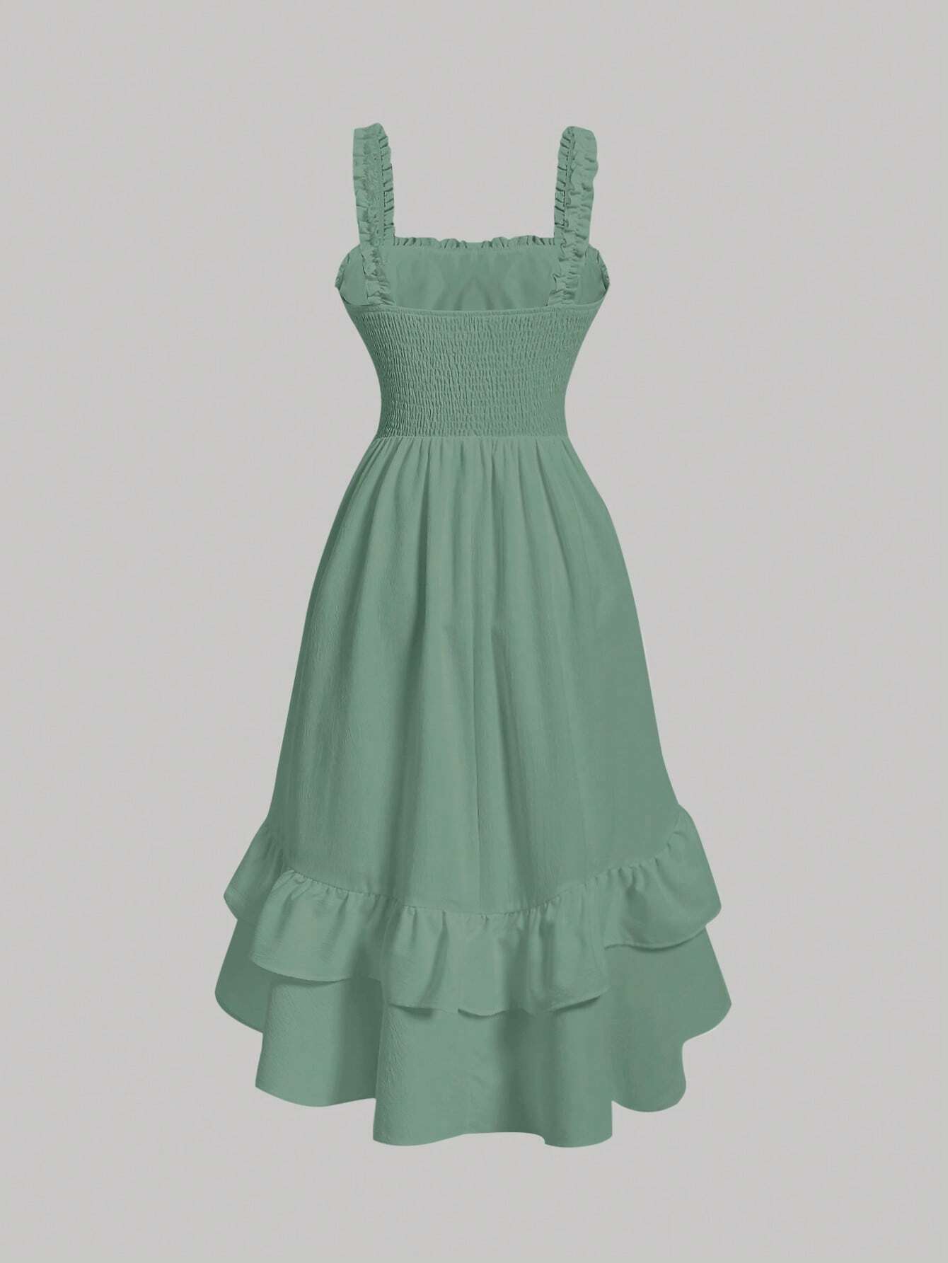 MOD Ruched Bust Ruffle Hem Dress shein