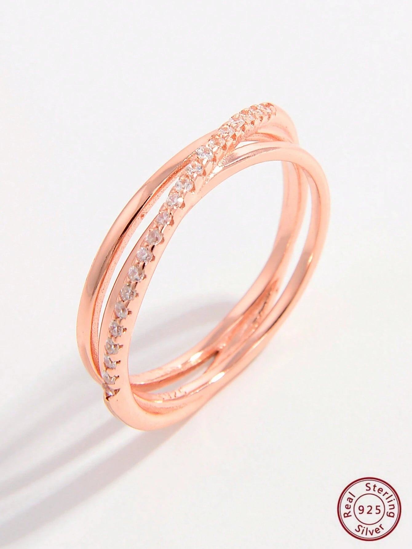 1pc Gorgeous Elegant Classic & Trendy 925 Sterling Silver Artificial Zircon Asymmetrical Crisscross Design Ring shein