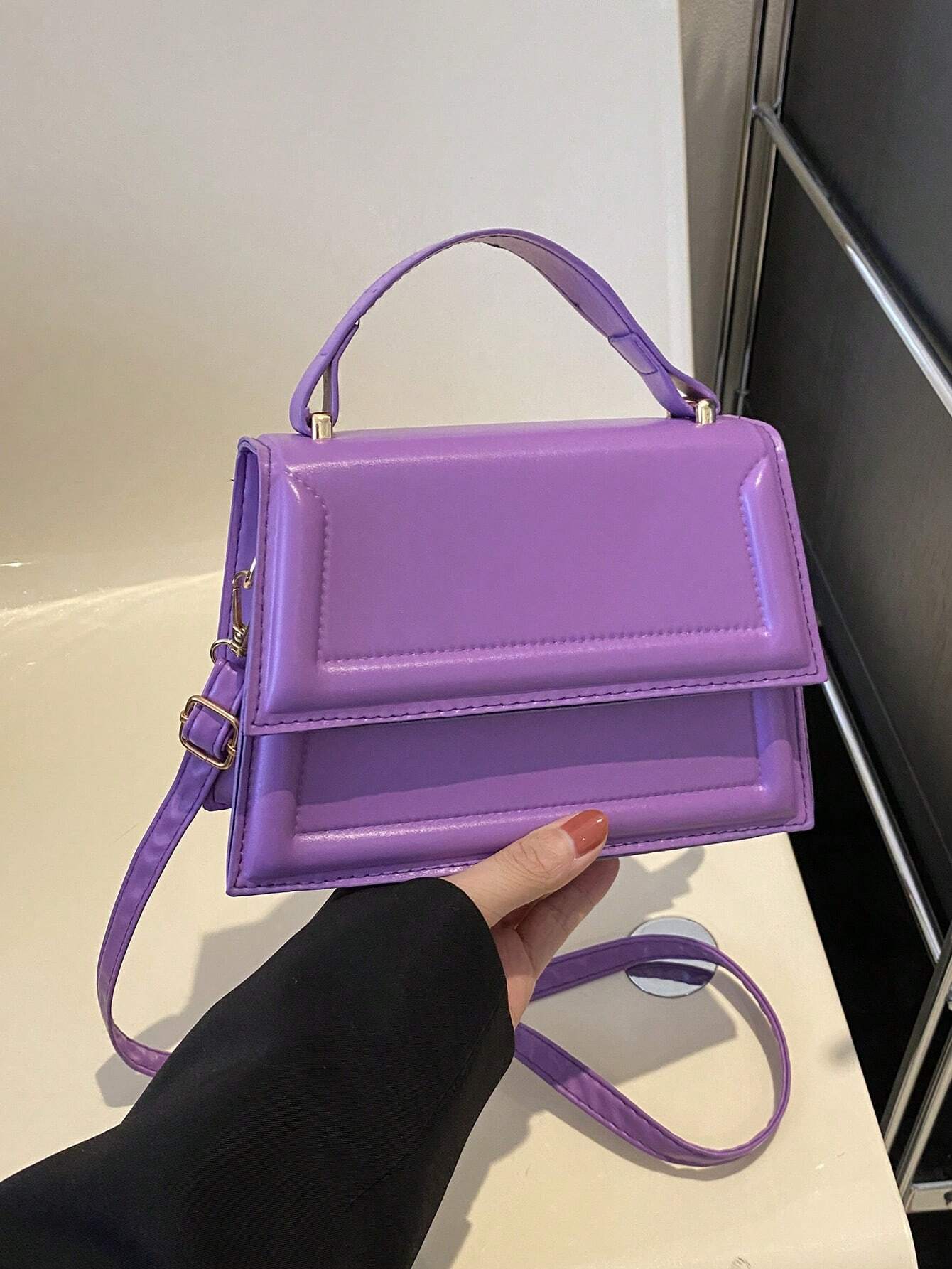 Fashionable Solid Color Flap Mini Handbag shein
