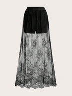 Clasi Elastic Waist Lace Skirt Maxi Women Outfit shein