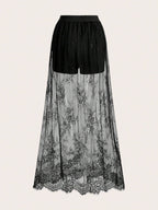 Clasi Elastic Waist Lace Skirt Maxi Women Outfit shein