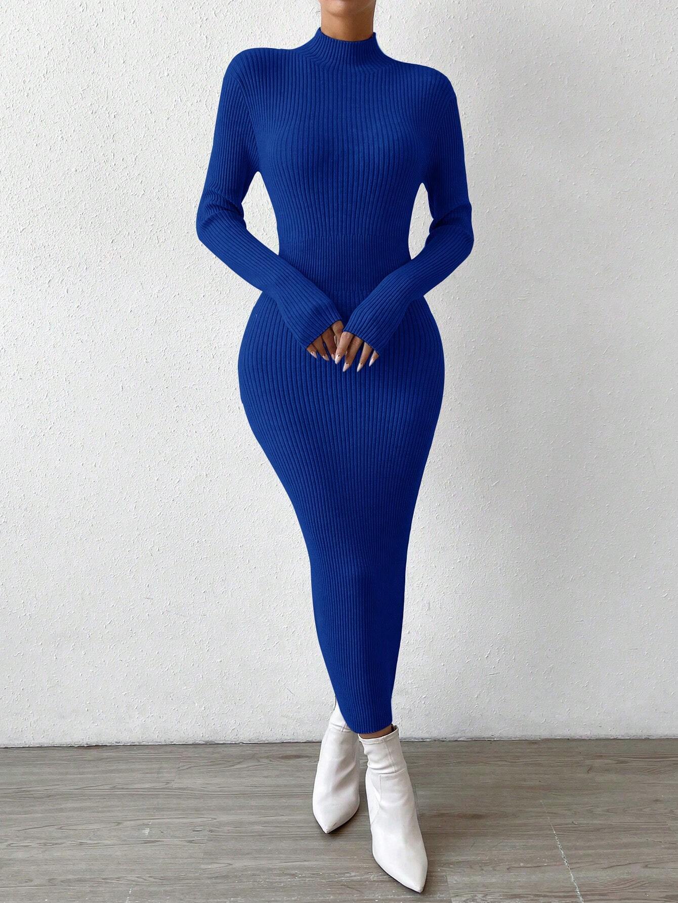 Raffinéa Mock Neck Ribbed Knit Sweater Dress shein